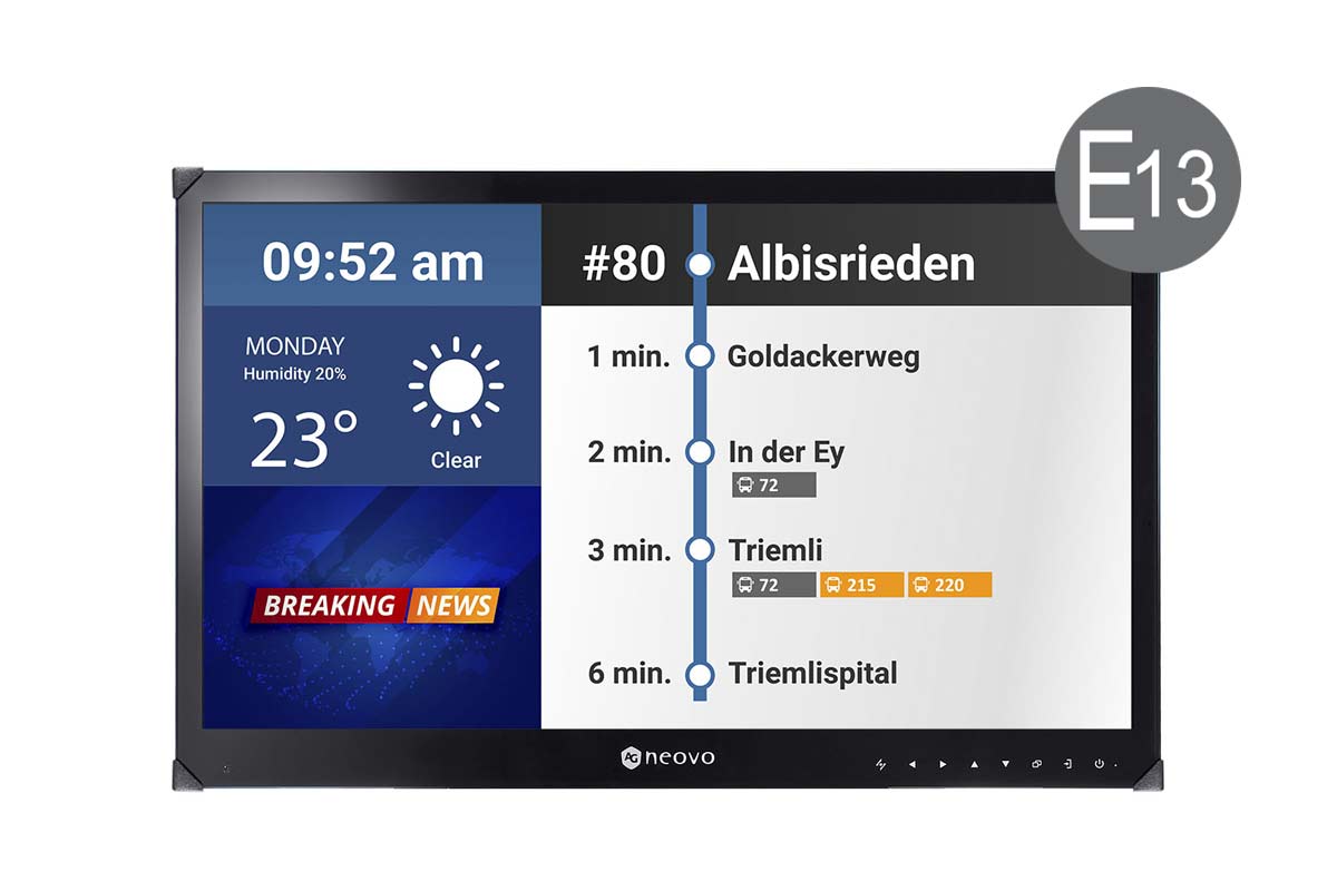 TBX-2201 onboard passenger information displays are E-Mark-E13 certified