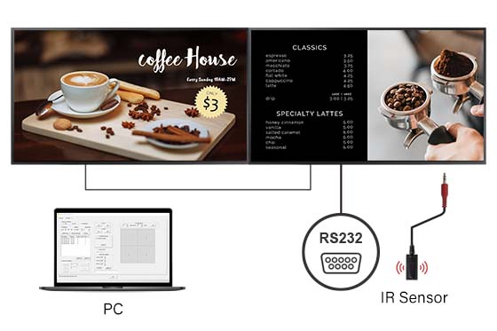 The NSD-Series 4K digital signage display features IR/RS232 daisy chain loop-through functionality