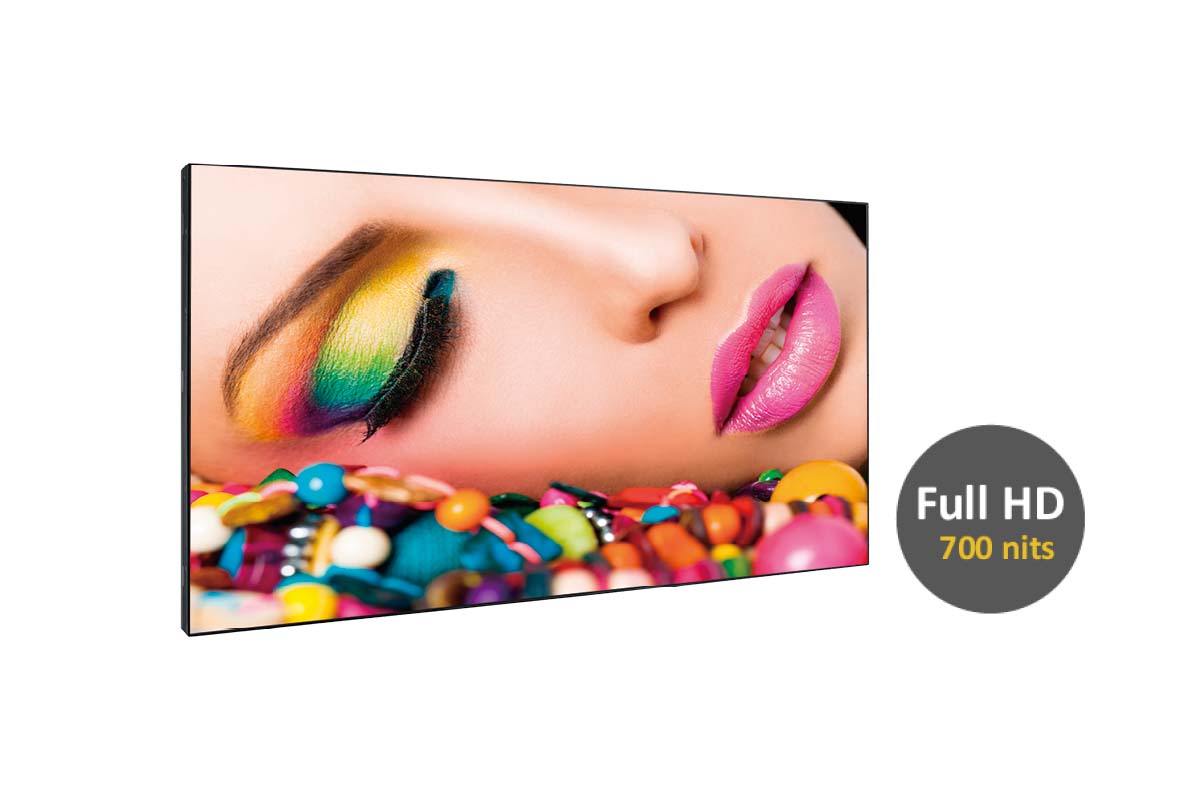 The PD-Series narrow bezel video wall display features 700 nits high brightness