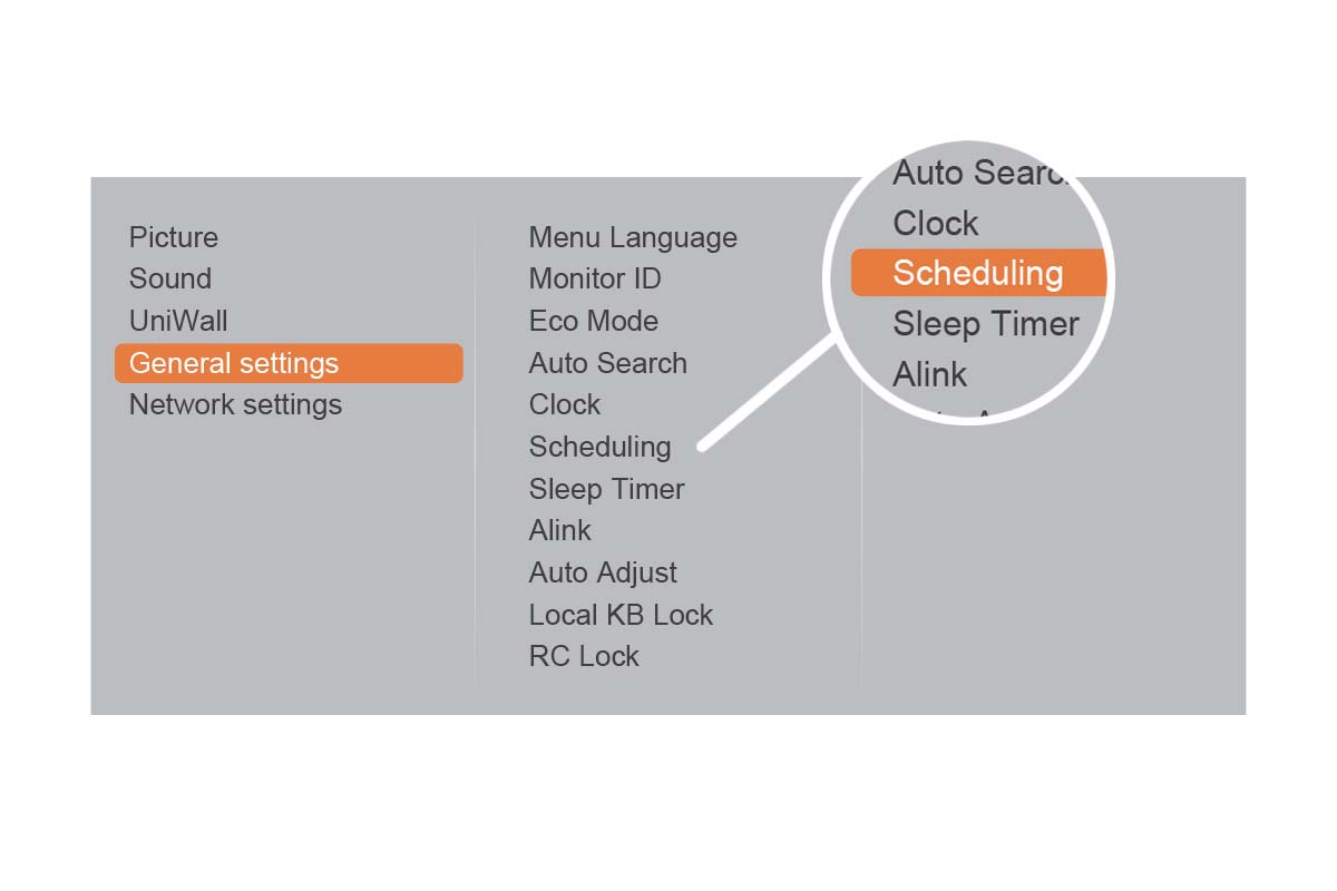 AG Neovo's PN-Series video wall display has a content scheduling setting