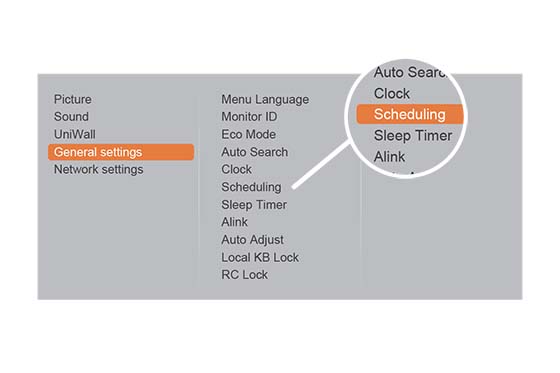 The PD-Series 4K commercial display has content scheduling functionality