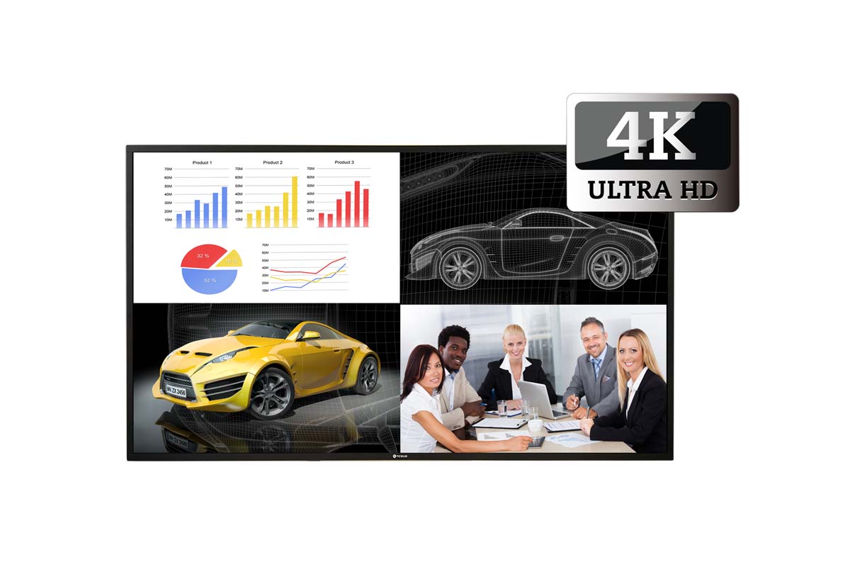 QD-Series 4K commercial display multi-screen viewer can display four FHD screens simultaneously