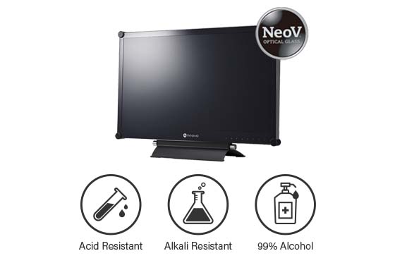 X-24E semi-industrial monitor provides protective glass to withstand chemical exposure