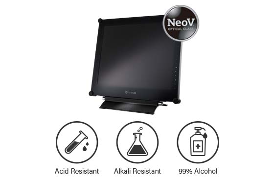X-19E semi-industrial monitor provides protective glass to withstand chemical exposure