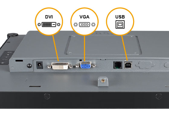 The TX-19 touch screen monitor supports VGA and DVI connectivity