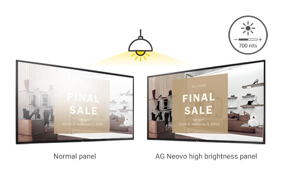 Comparison between normal panels and AG Neovo 4K commercial display high brightness panels