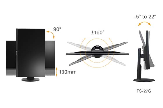 FS-Series bezel less monitors feature adjustable stand.