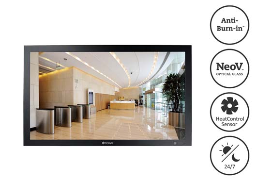 QX-Series 4K Surveillance Display features NeoV, Anti-burn-in, heat control for 24/7 use