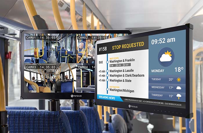 AG Neovo transportation monitors for onboard passenger information system displays