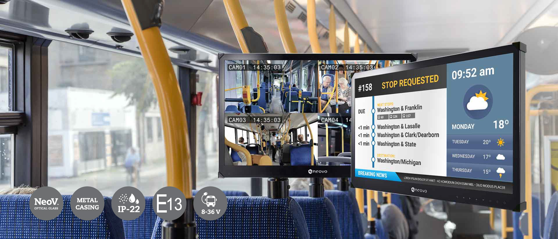 AG Neovo Transportation Monitors Displaying Real-time information in Passenger's Journey