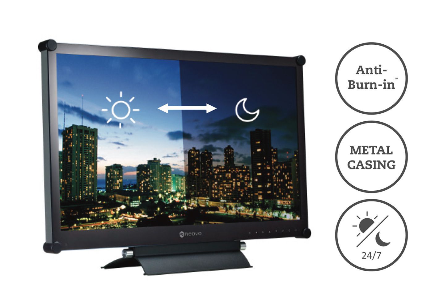 RX-24G security monitor features ant-burn-in, metal casing for 24/7 use.