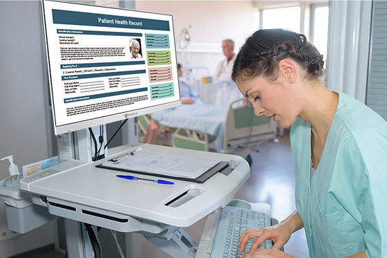 MD-Series clinical review monitor supports VESA mounted on medical cart