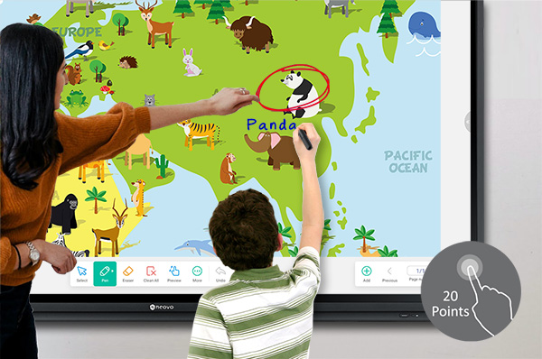 Meetboard 3 interactive display has 20-point multi-touch technology with dual pens