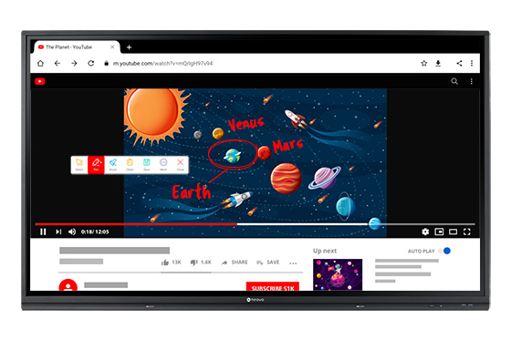 Meetboard 3 interactive display let you annotate on the YouTube Video