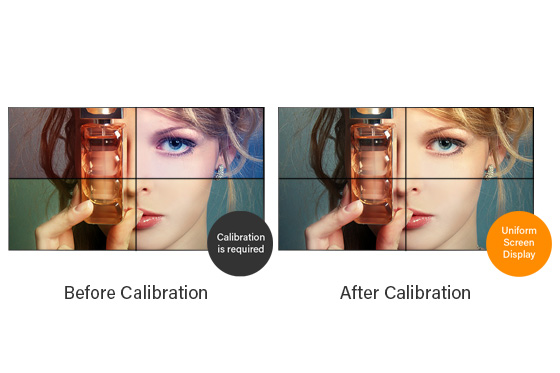 Comparison between before and after colour adjustment of PN-55D3 video wall displays