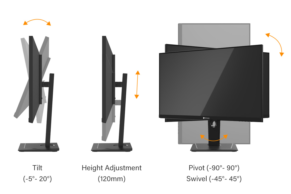 EM2401QC 24'' 1440P USB-C monitor features tilt, pivot, swivel, height adjustment ergonomic stand