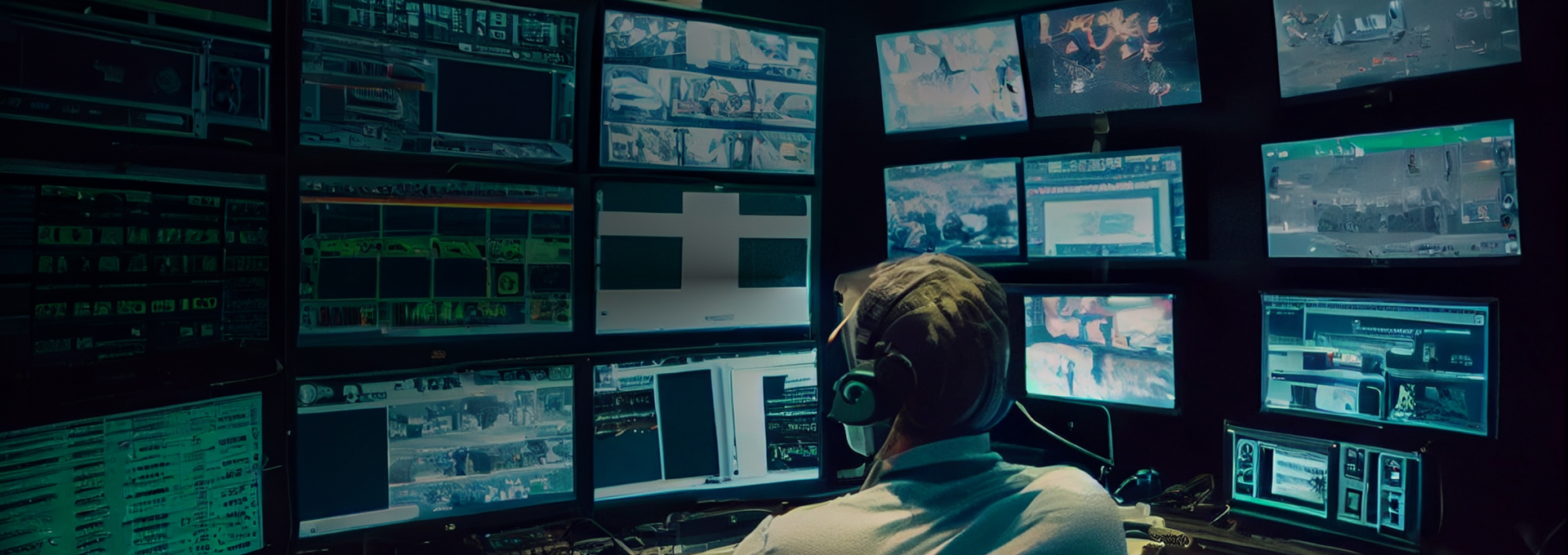 一名男子正在中央控制室觀看影像監控螢幕