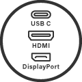 USB-C/HDMI/DisplayPort 連接埠黑線稿示意