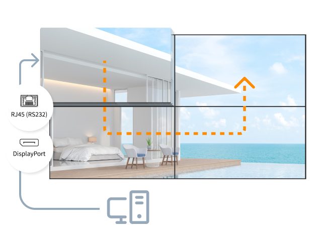 LCD Video wall display supports DisplayPort and RS232 daisy-chain