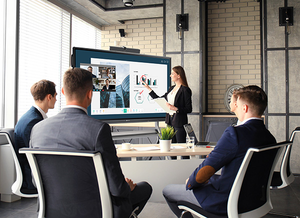 a hybrid workplace using Meetboard interactive display