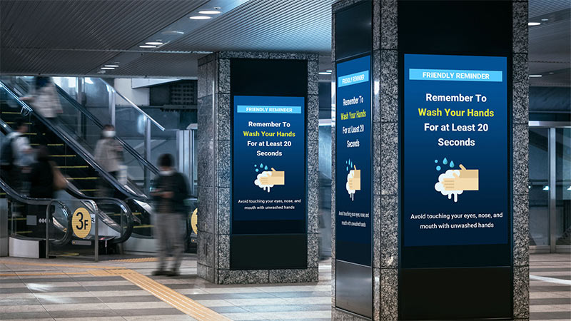 Interactive digital signage is used during Covid-19 pandemic in a metro