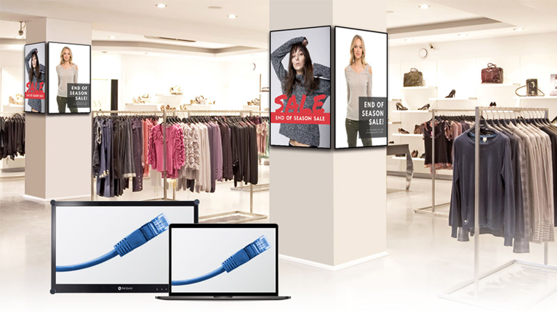 Using Lan control for digital signage displays in a shopping mall