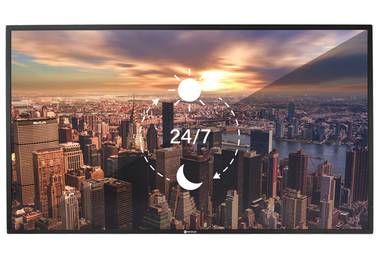 4K Professional digital signage display supports 24/7 operation.