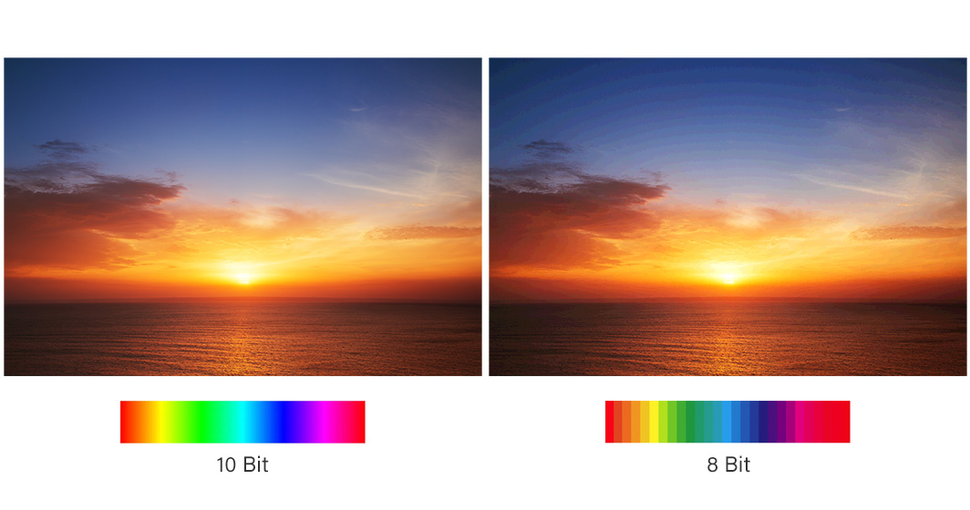 8 bit vs. 10 bit 色深比較圖示