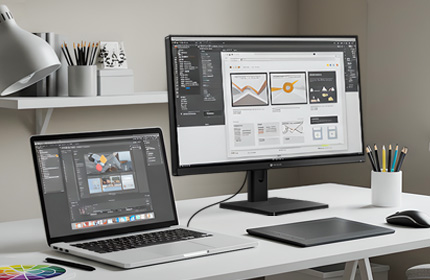 AG Neovo EM2751 27'' 4K Monitor connects to a laptop via USB-C
