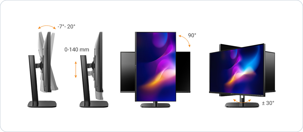 AG Neovo 144hz Full HD 1080P LCD Monitor supports height adjustable, tilt, swivel, and pivot.