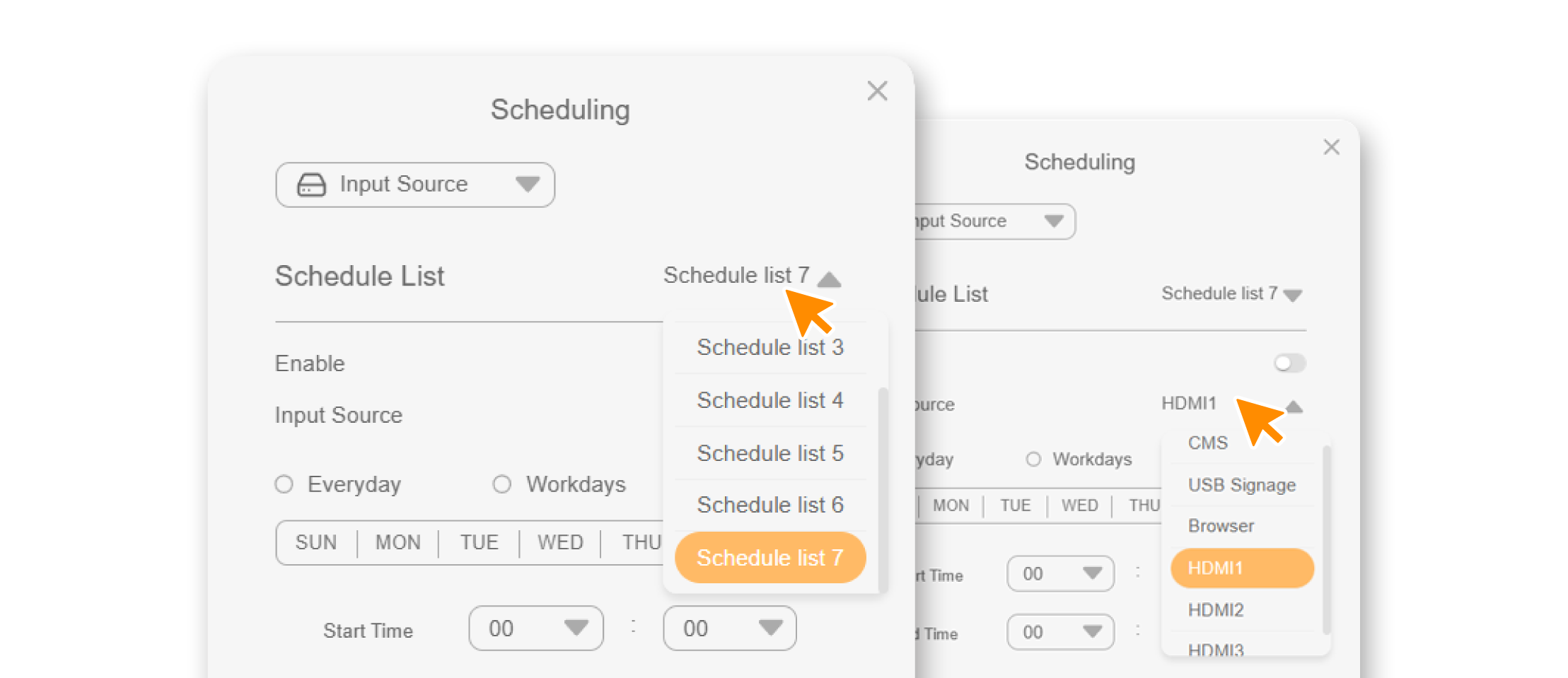 Neovo Manager_Schedule Device Actions_Input Sources