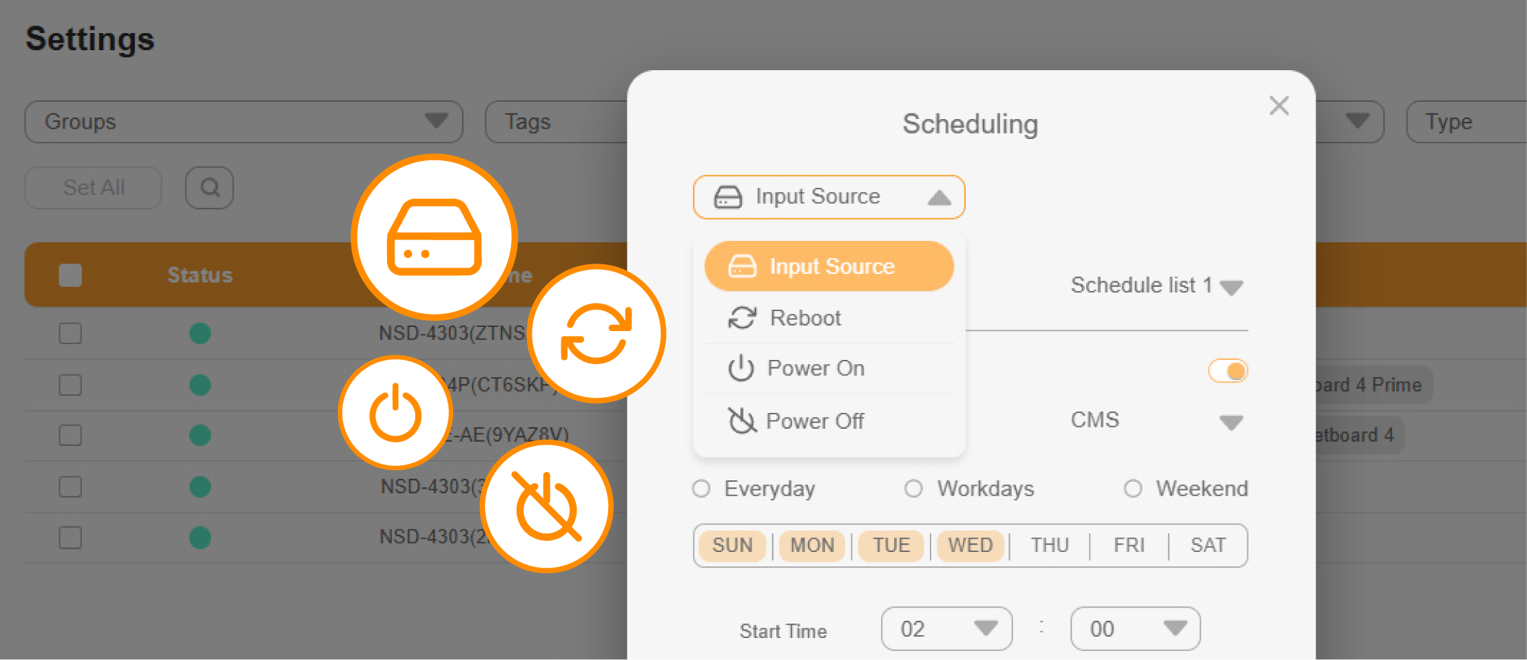Neovo Manager 裝置操作功能示意圖