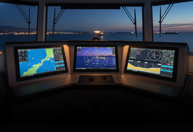 Three marine displays are installed in onboard control desk.
