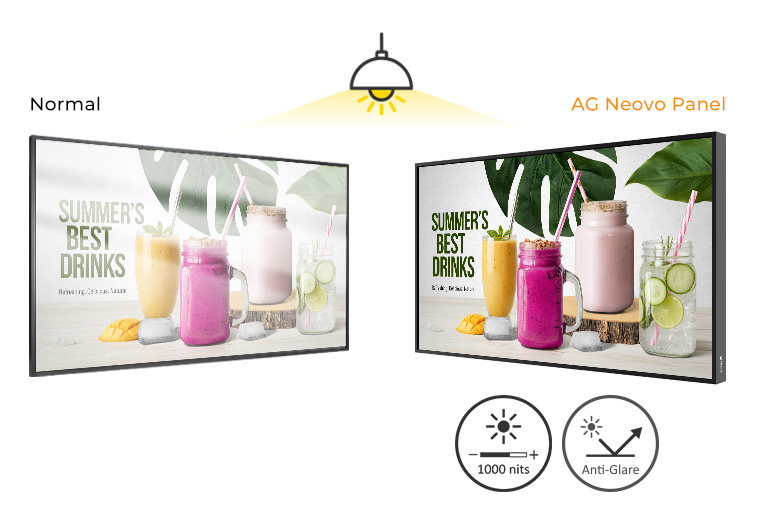 4K high-brightness commercial display showing vivid content under bright ambient lighting