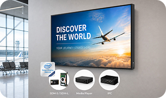 Commercial display installation with integrated Intel SDM and external media player options